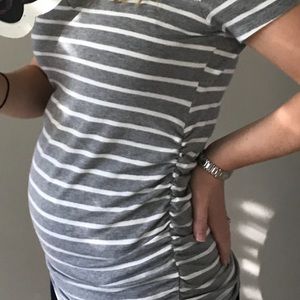 Motherhood maternity grey white stripe v neck sm